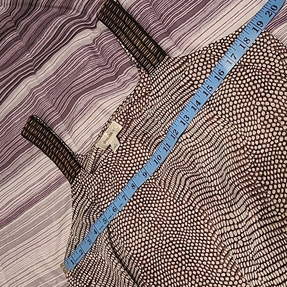 Women's Small Brown White Ruffle Trim Sleeveless Top Beaded Straps Flowy Casual - Picture 10 of 12